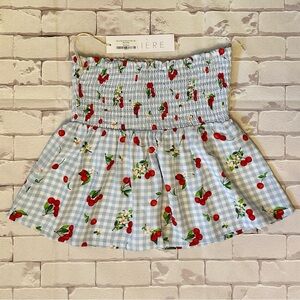 Lumiere Blue Gingham Smocked Tube Top with Red Cherry Print